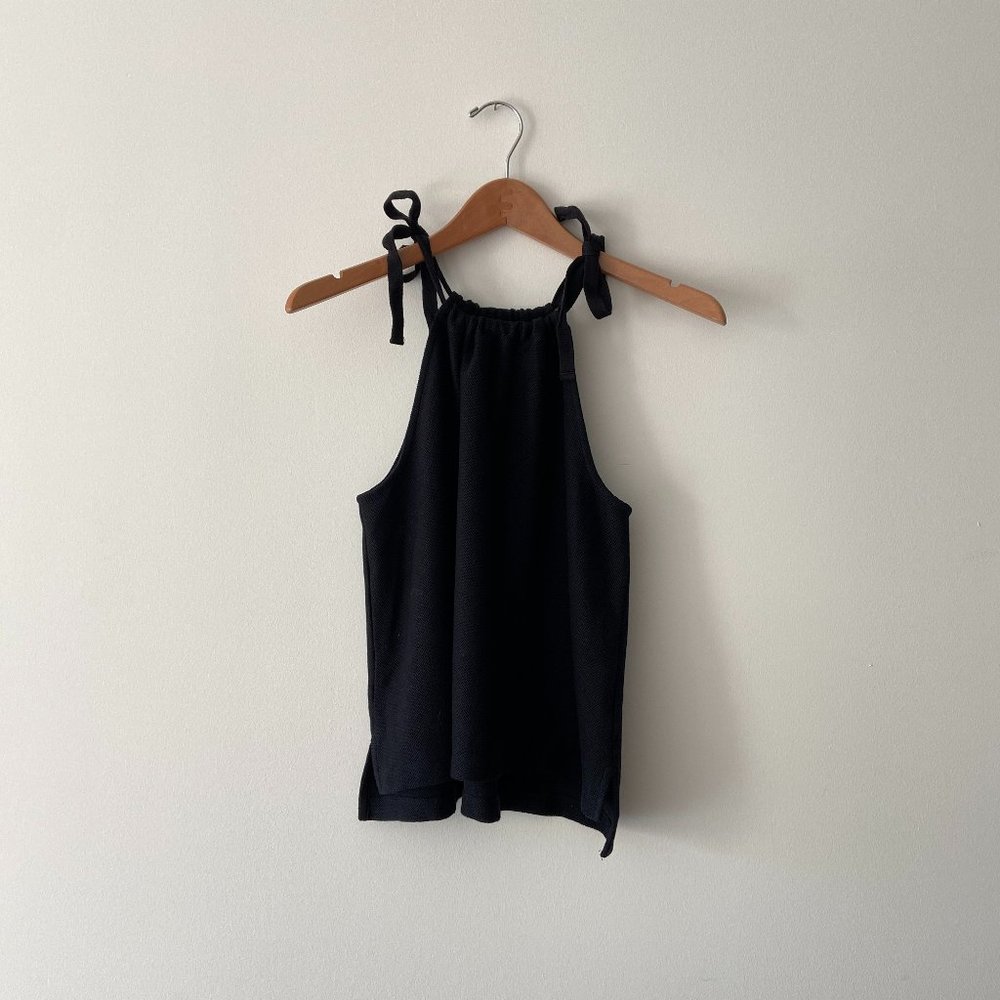 Madewell Womens Black Solid Cotton Basic Tie-Shou… - image 1